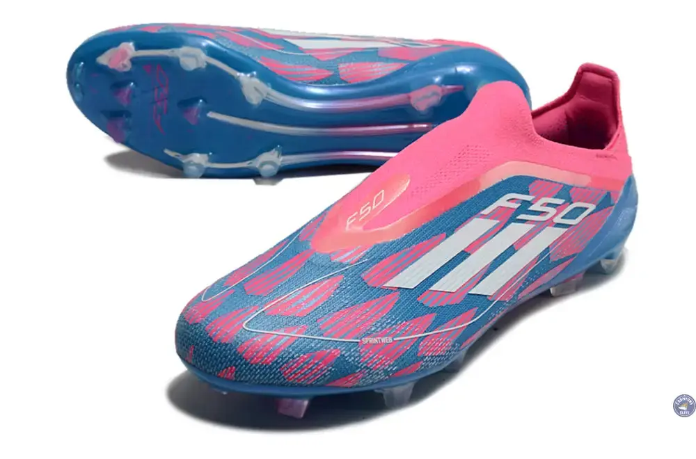 F50 Elite Laceless FG Reemergence - Bleu/Blanc/Rose - Image 2