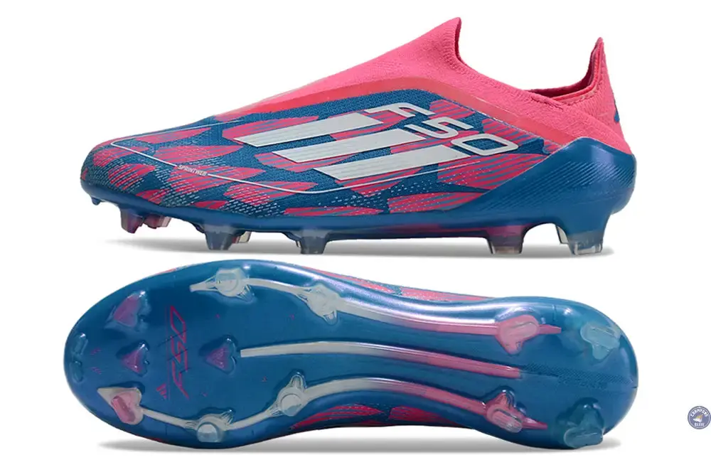 F50 Elite Laceless FG Reemergence - Bleu/Blanc/Rose - Image 3