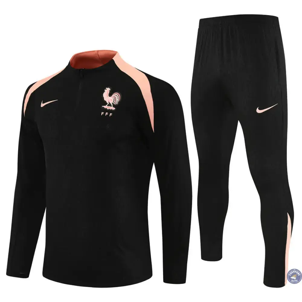 Survêtement d'entraînement demi-zip - France 2025/2026 - Noir/Rose - Image 2
